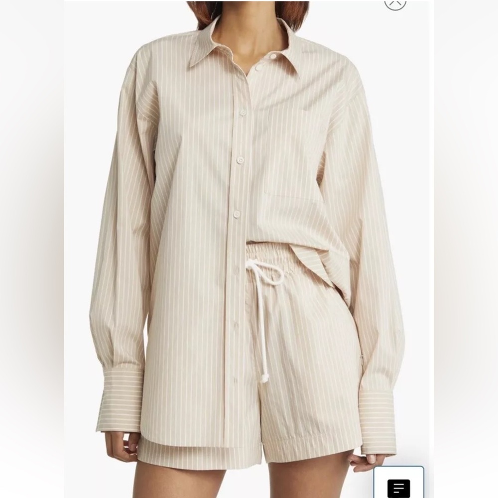 Frame Denim Beige Pinstripe Button-Up Shirt